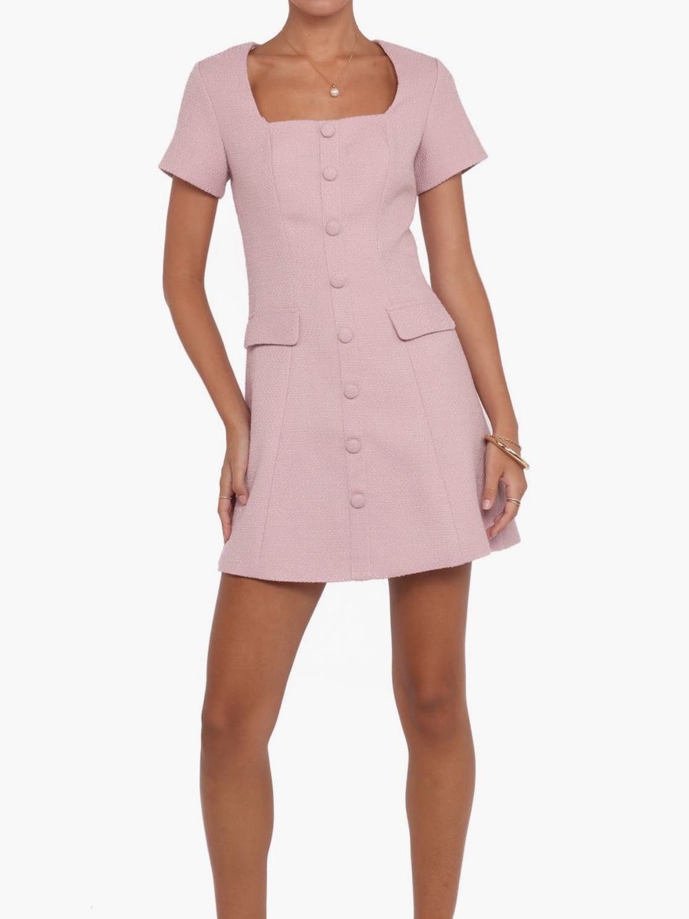 Petal & Pup Pink Textured Button Front Mini Dress